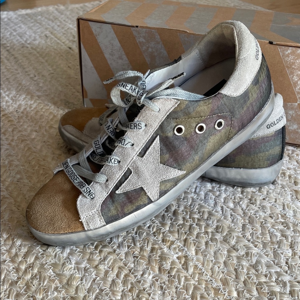 NEW Golden Goose Camo Superstar Sneakers Size 38